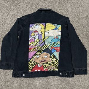 Hey Arnold Jacket Mens XL Black Denim Nickelodeon Graphic 90s Y2K Jean Buttons